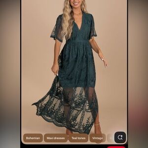 Chic Teal Lace Maxi Dress